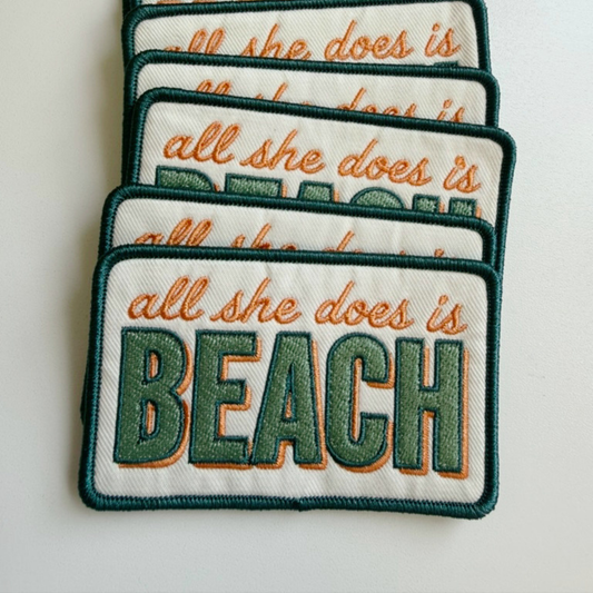 3.5" All She Does is BEACH - Embroidered Hat Patch