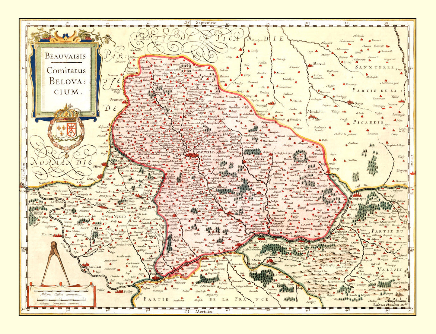 Vintage Map of Beauvais France, 1623