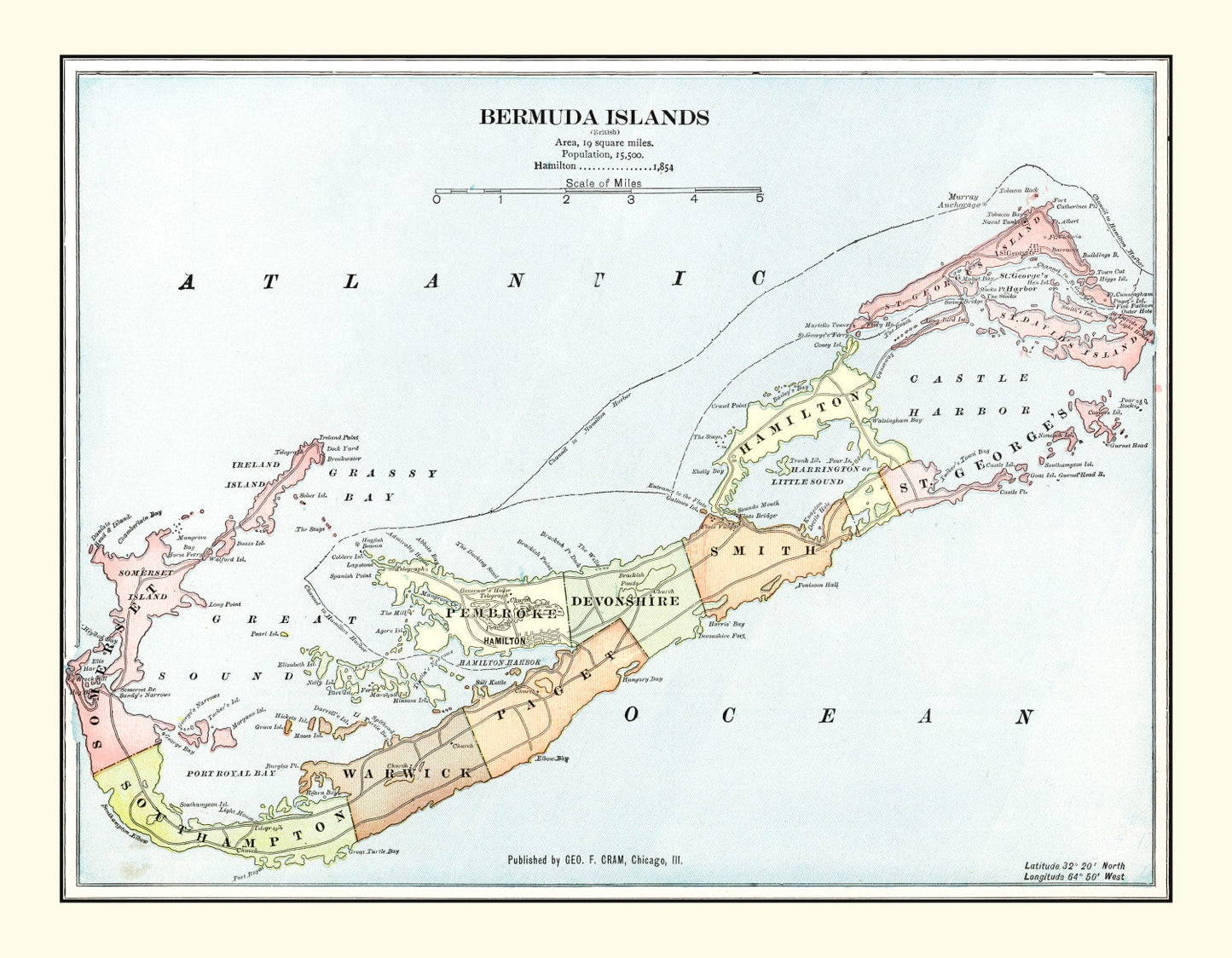 Vintage Map of Bermuda Islands 1901