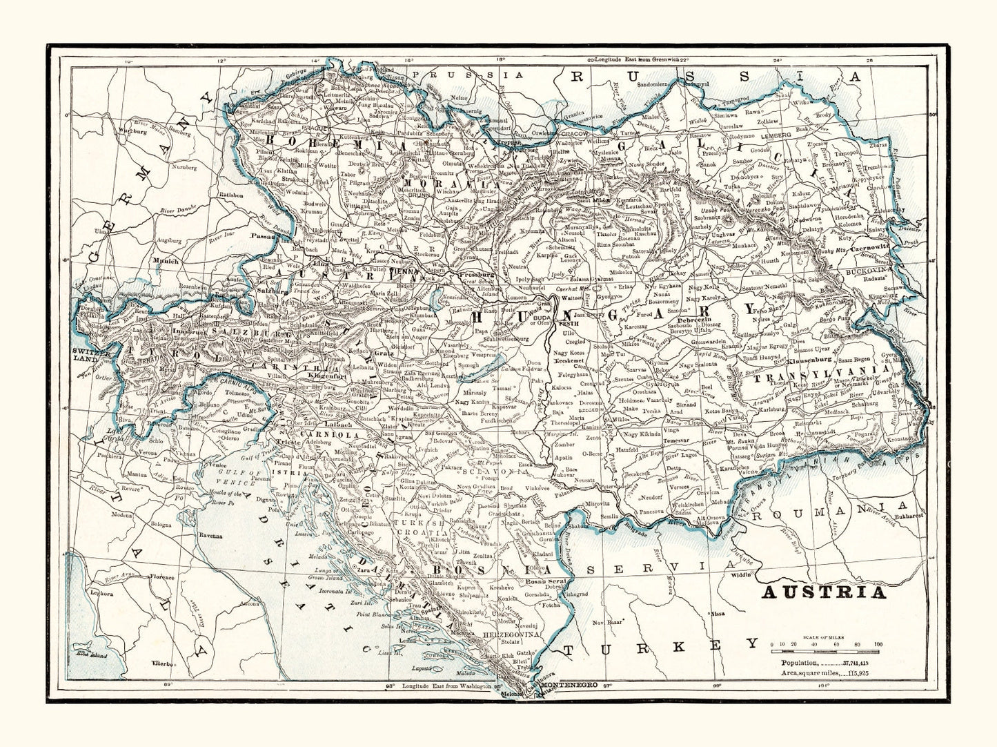 Vintage Map of Austria 1893