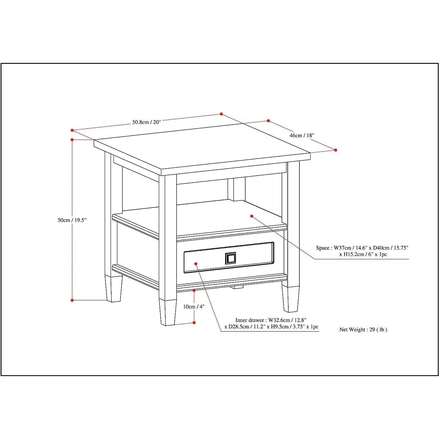 Solid Wood Rectangle End Table With Drawer Farmhouse Grey