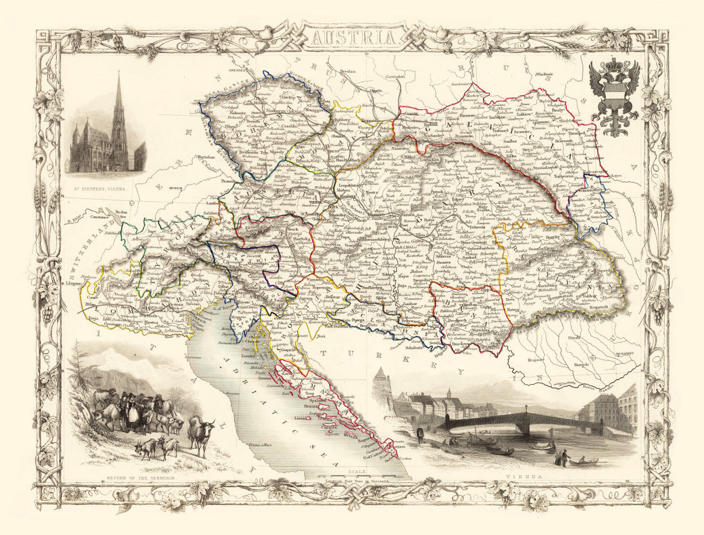 Vintage Map of Austria 1851