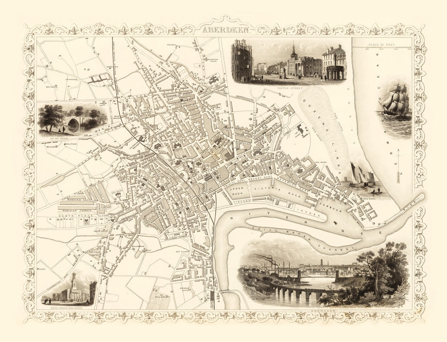 Vintage Map of Aberdeen, Scotland 1851