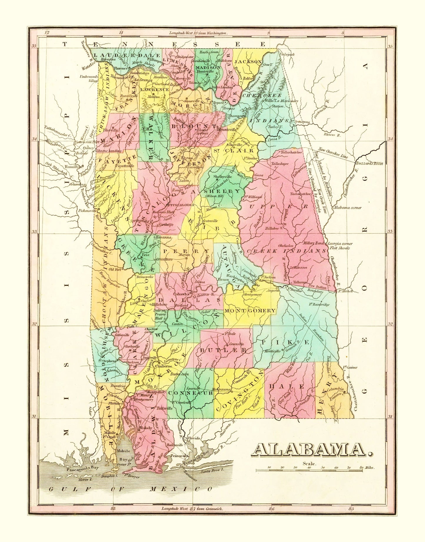 Vintage Map of Alabama 1831