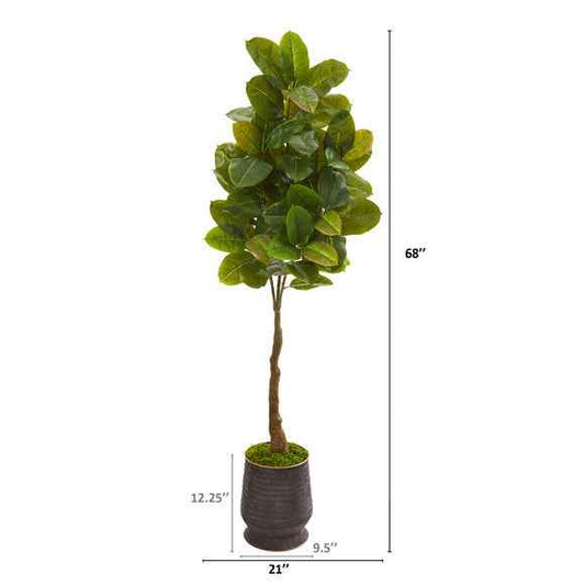68" Rubber Leaf Artificial Tree in Ribbed Metal Planter (Real Touch)