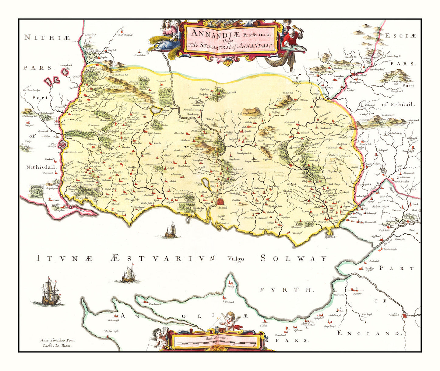 Vintage Map of Annandale, Scotland 1665