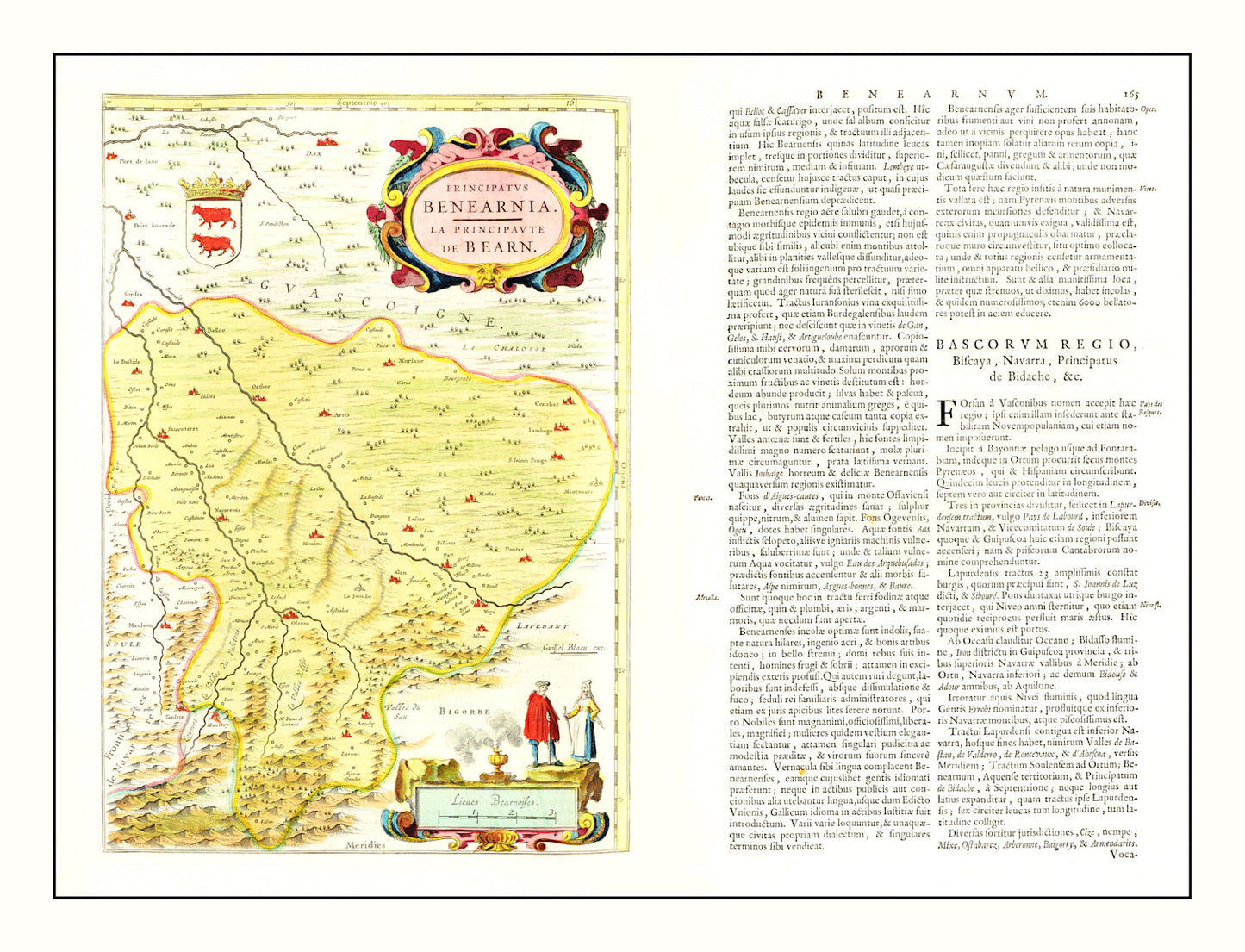 Vintage Map of Béarn, France 1665