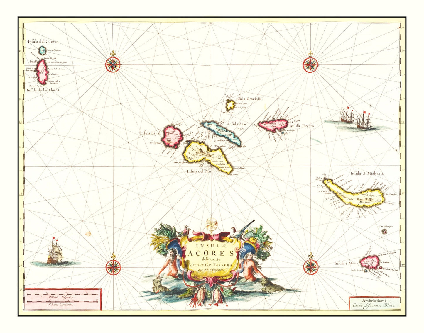 Vintage Map of Azores, Portugal 1665