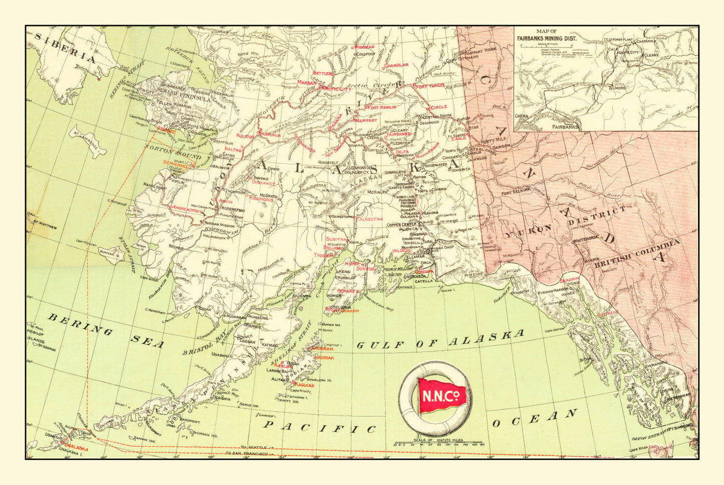 Vintage Map of Alaska Gold Fields 1910