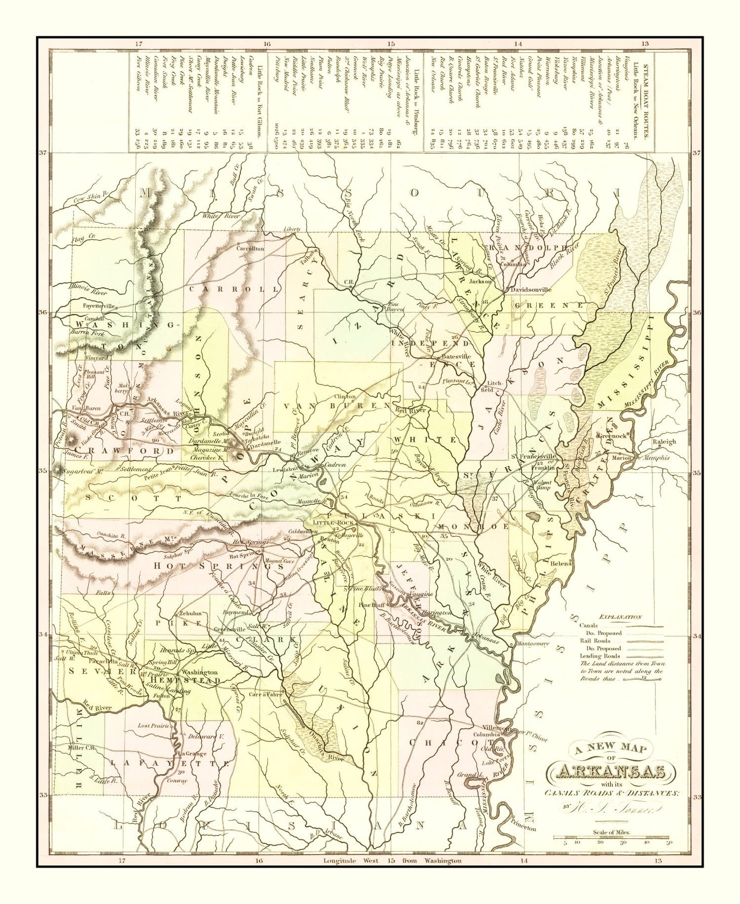 Vintage Map of Arkansas 1836