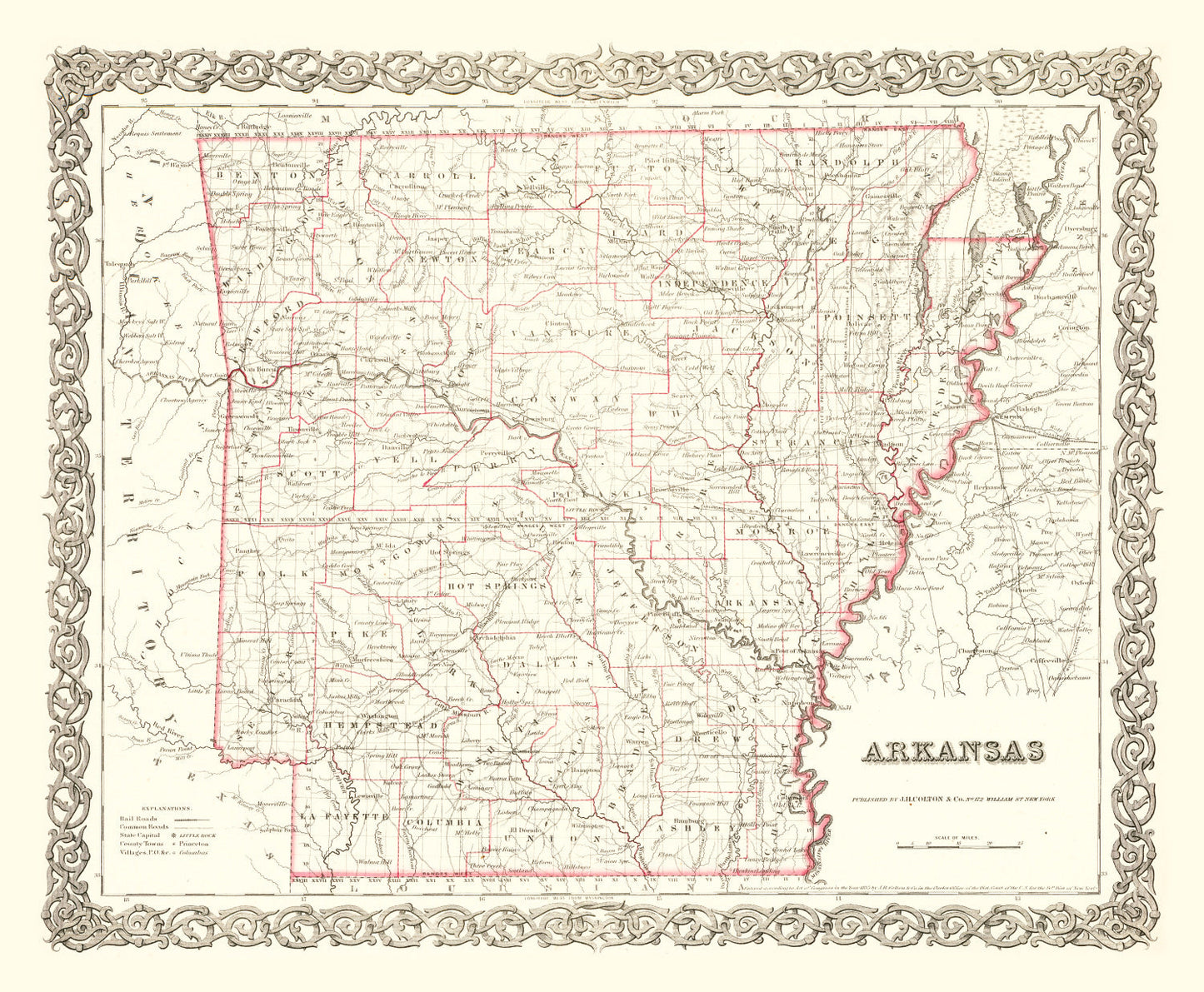 Vintage Map of Arkansas 1855
