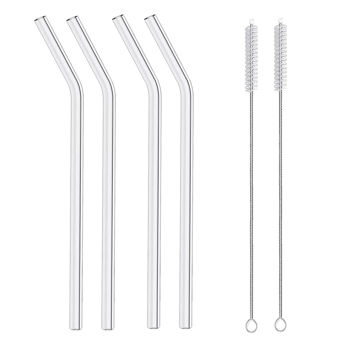 Set of 4 Ribbed Glass Sippers - 18oz. with Bamboo Lid