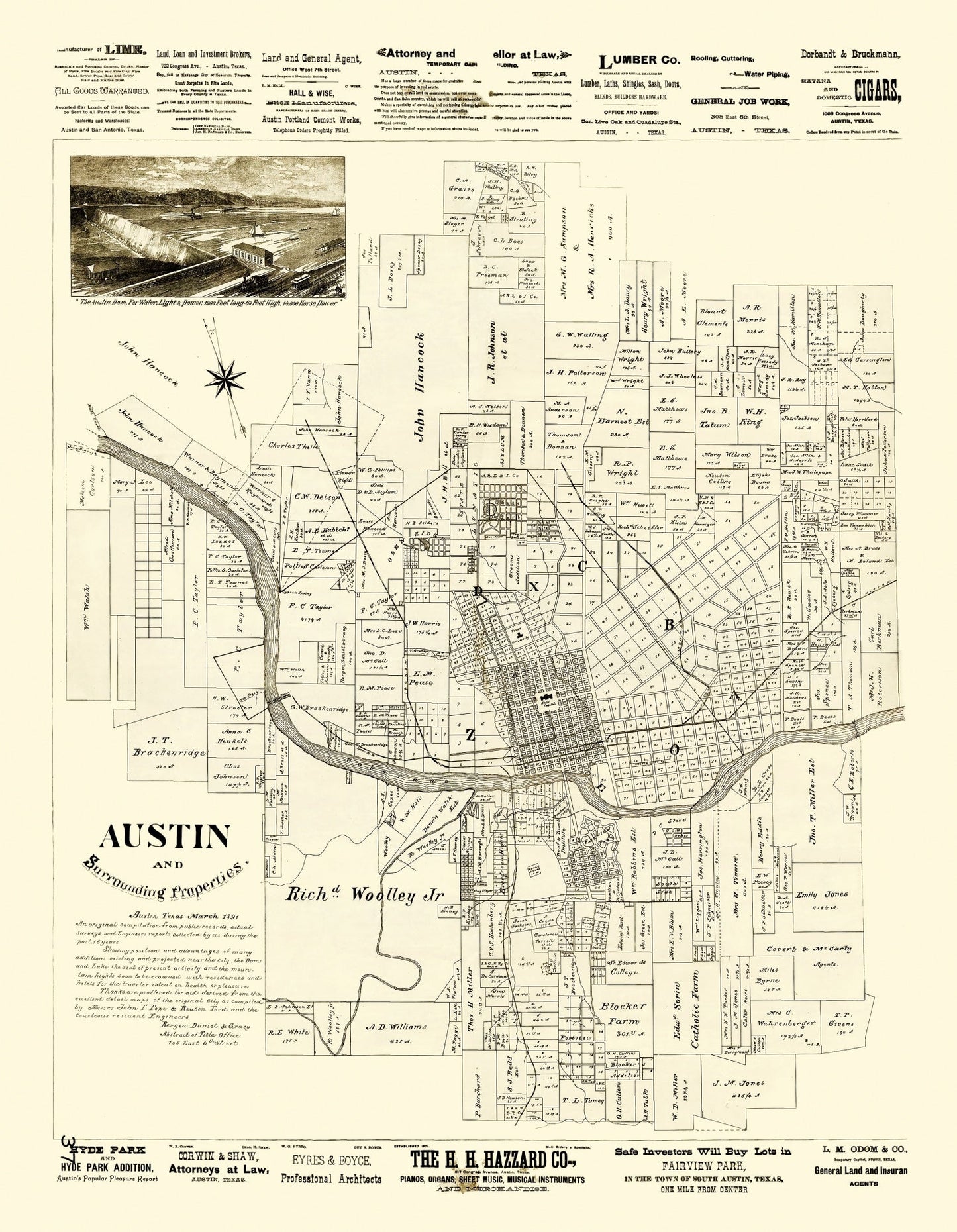 Vintage Map of Austin, Texas 1891