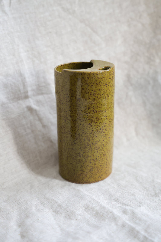 Olive Green Crescent Moon Top Travel Mug, Travel Tumbler, Ceramic Stoneware Hand Thrown in Maine 14-16oz