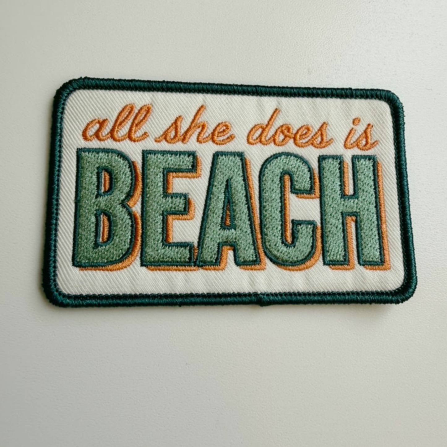 3.5" All She Does is BEACH - Embroidered Hat Patch