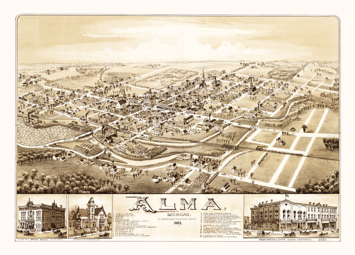 Vintage Map of Alma, Michigan 1885