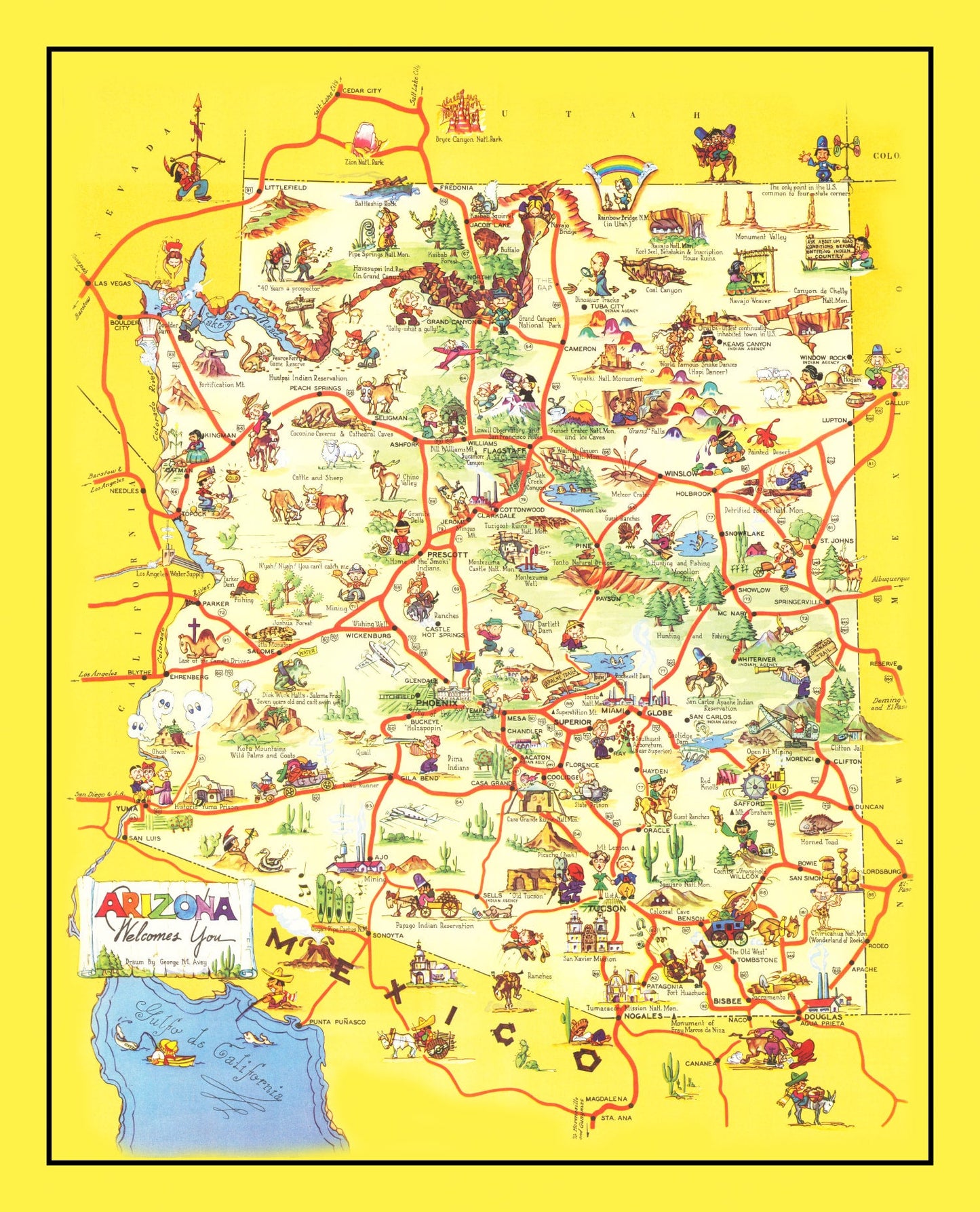 Vintage Map of Arizona 1942