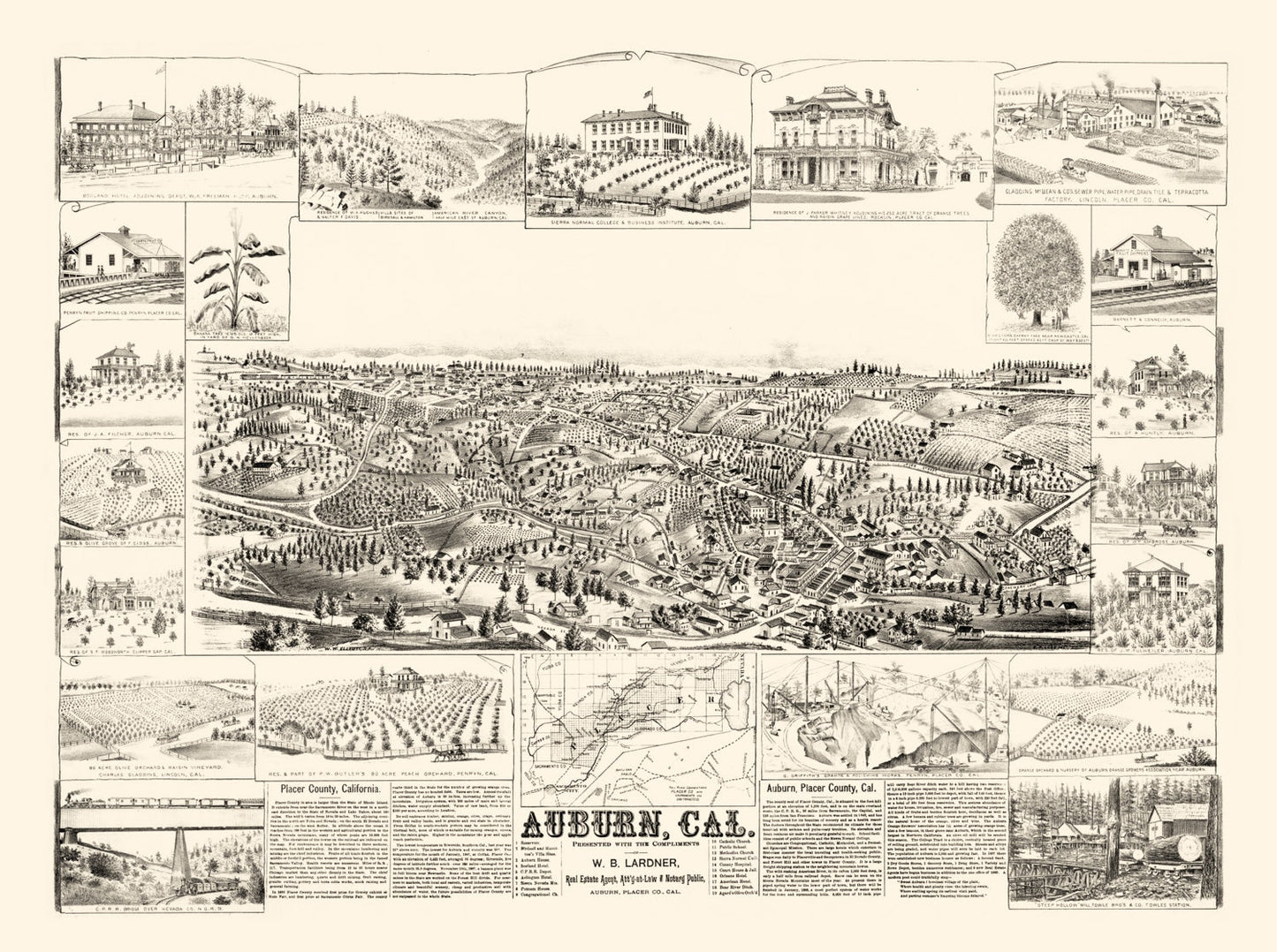 Vintage Map of Auburn, California 1887