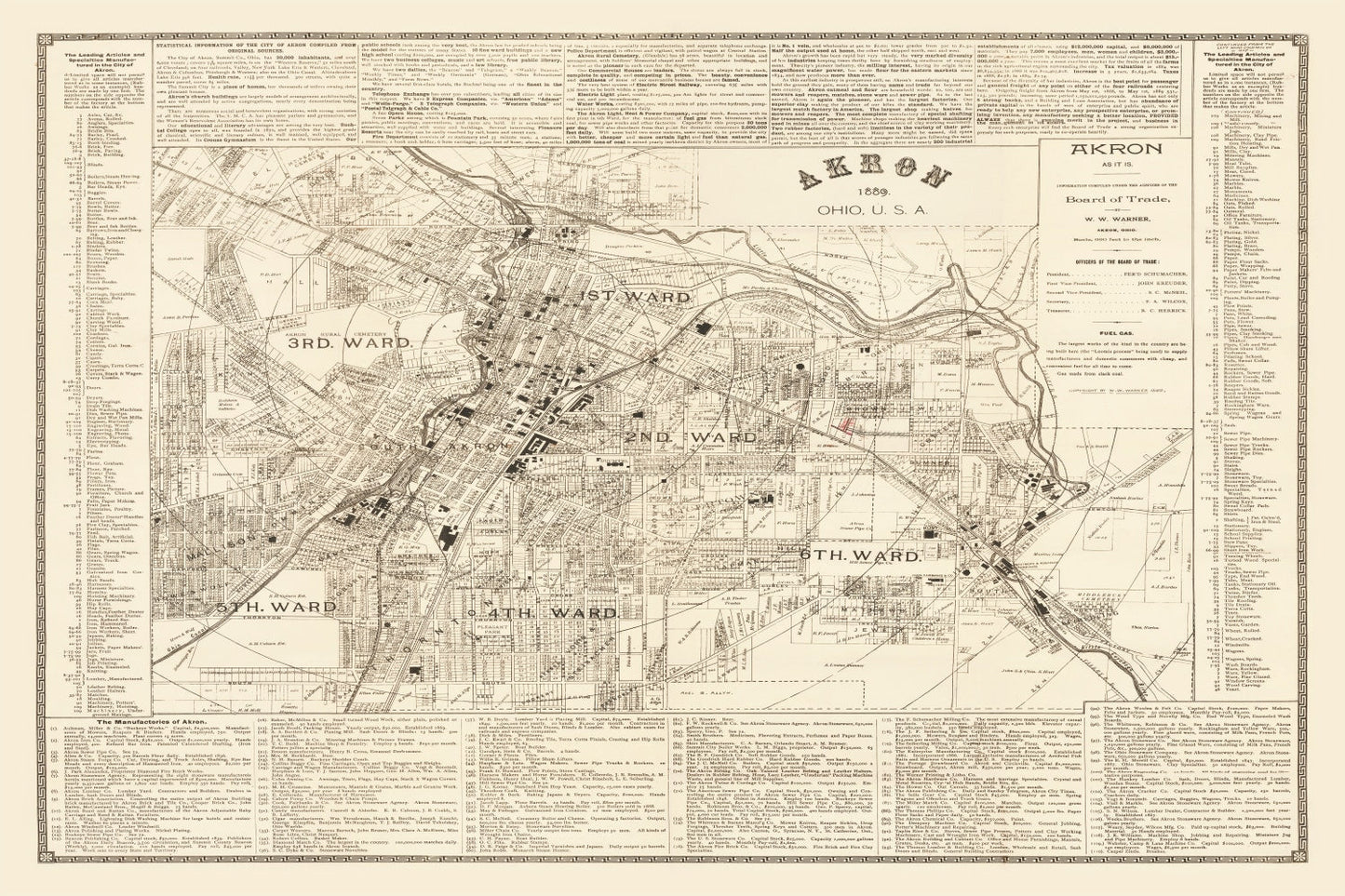 Vintage Map of Akron, Ohio 1889