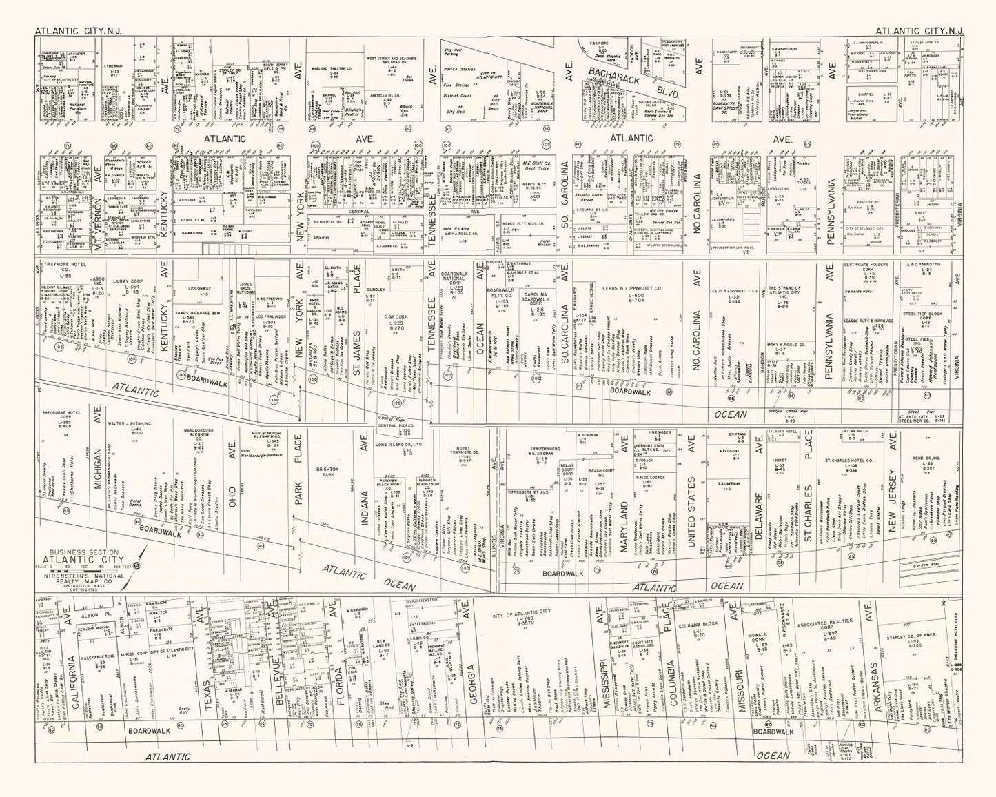 Vintage Map of Atlantic City, NJ Business Section 1947