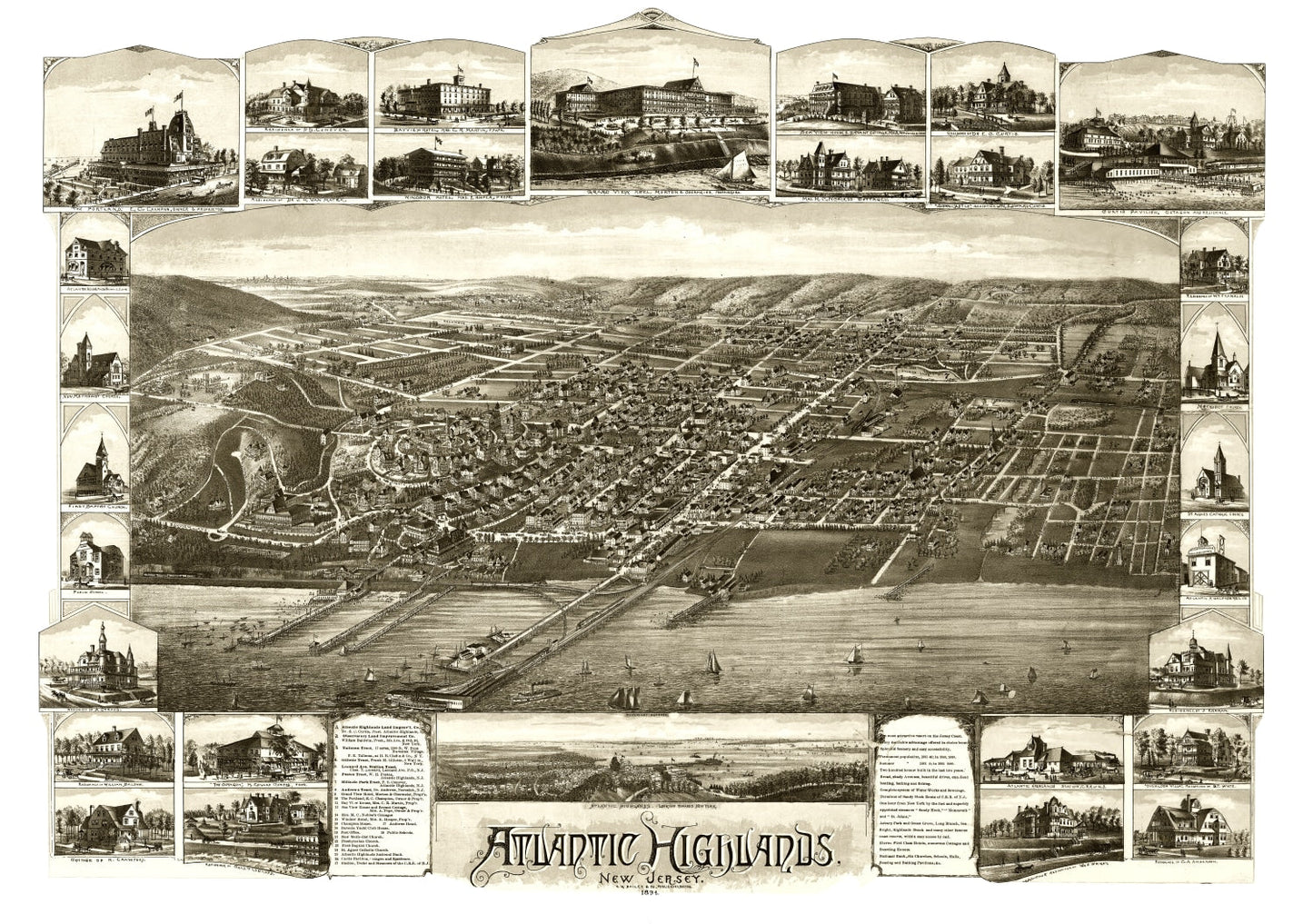 Vintage Map of Atlantic Highlands, New Jersey 1894
