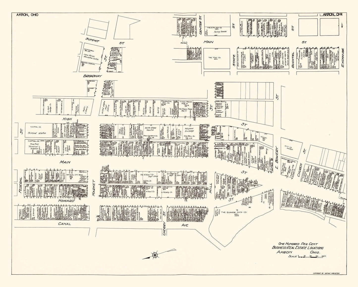 Vintage Map of Akron, OH Business Section 1929