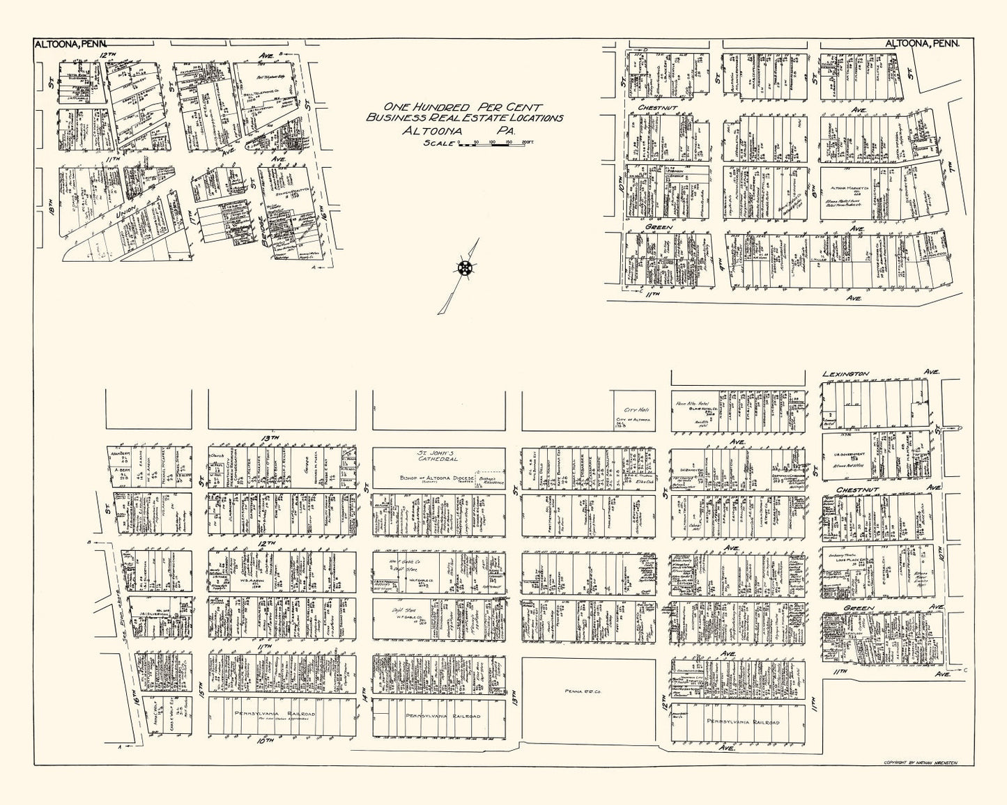 Vintage Map of Altoona, PA Business Section 1929