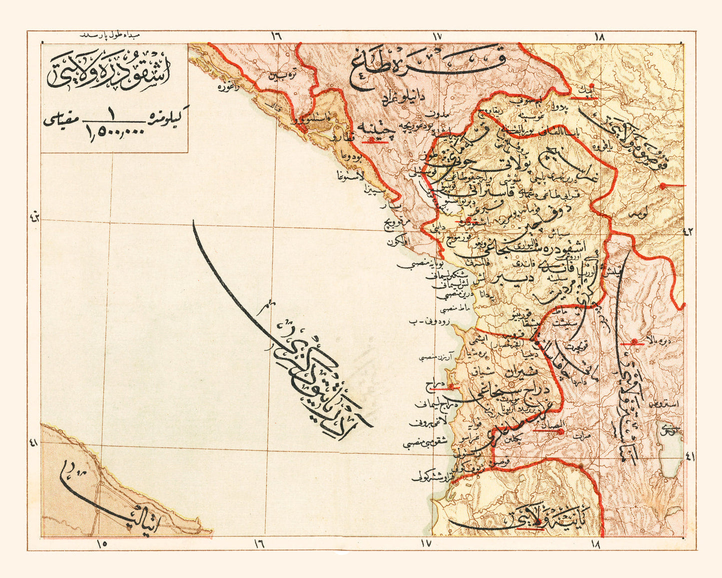 Vintage Map of Ashghodareh Region, 1909