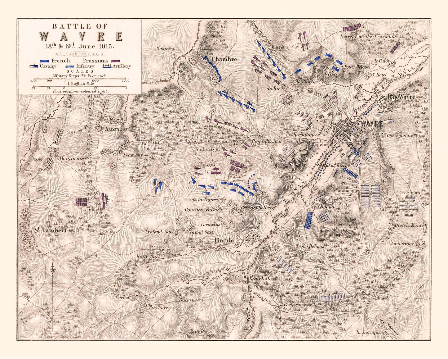 Vintage Map of the Battle of Wavre, 1815