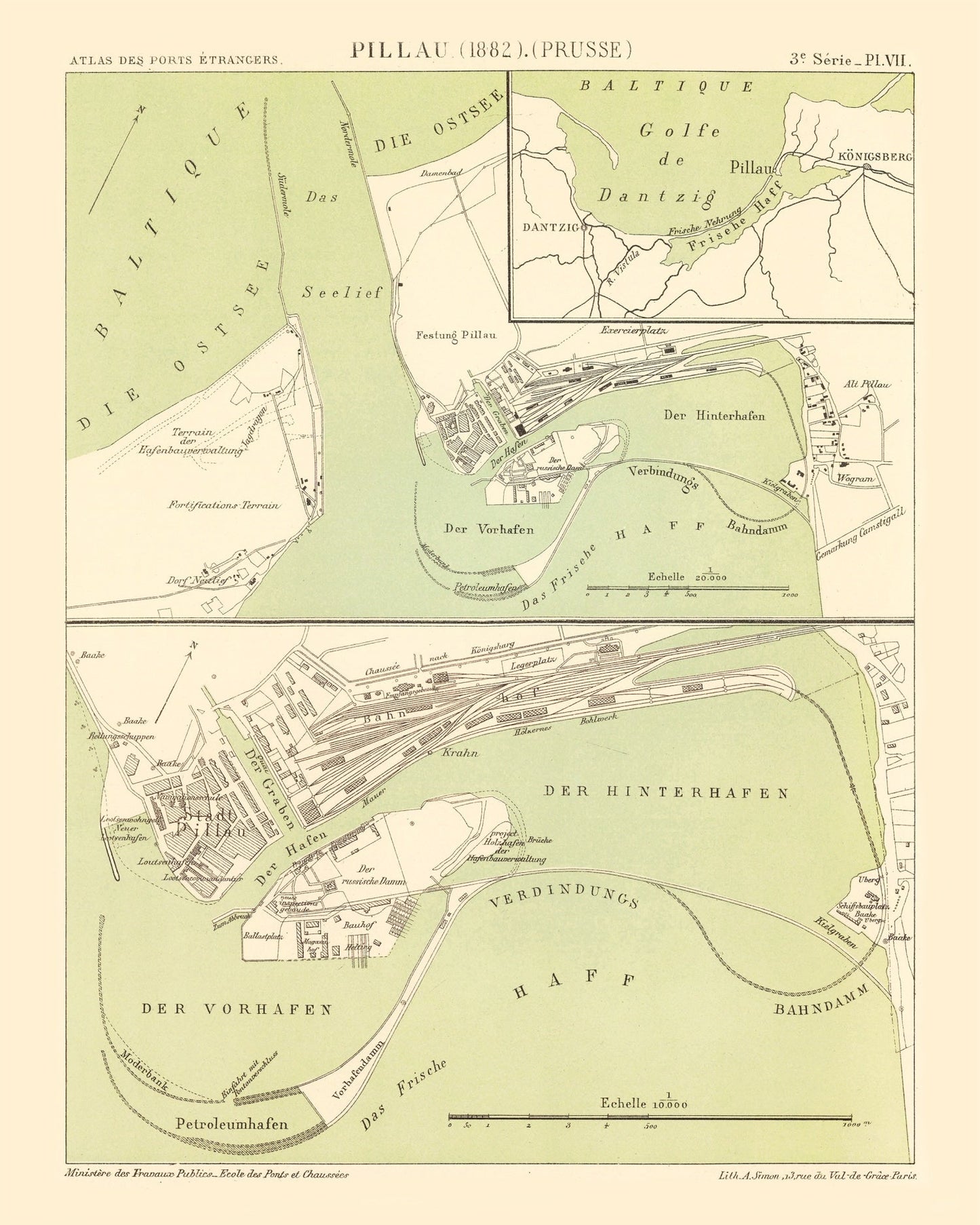 Vintage Map of Baltiysk, Prussia 1882