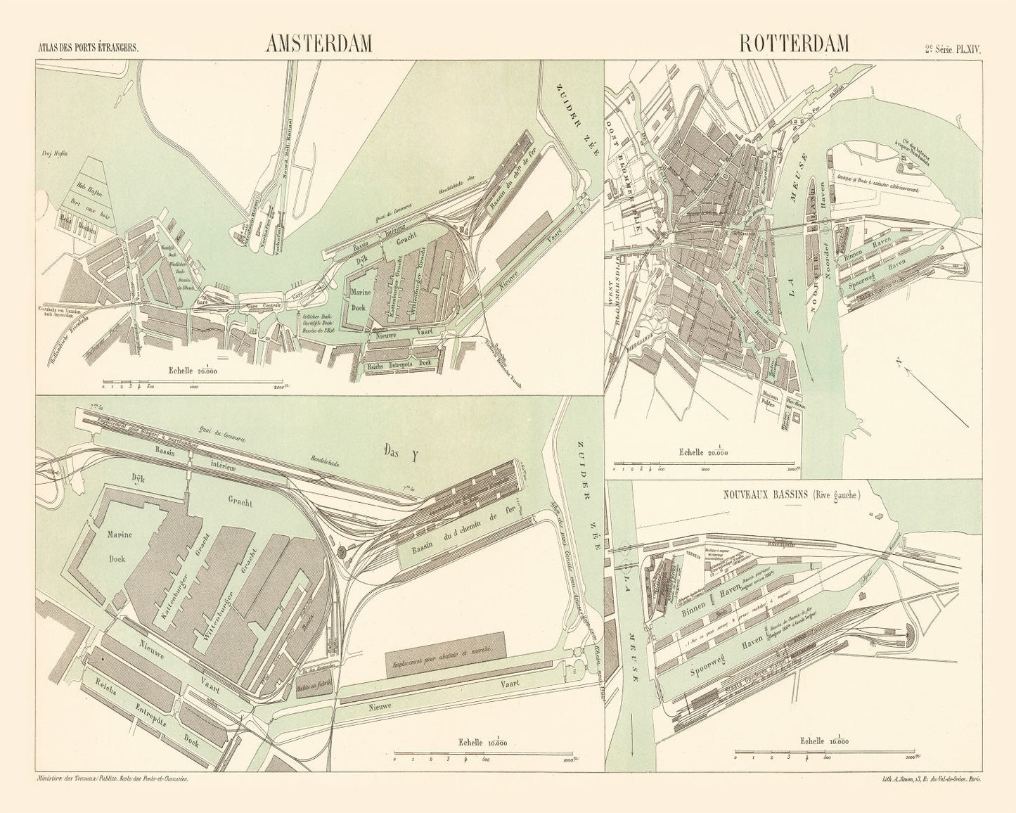 Vintage Map of Amsterdam, Netherlands 1886