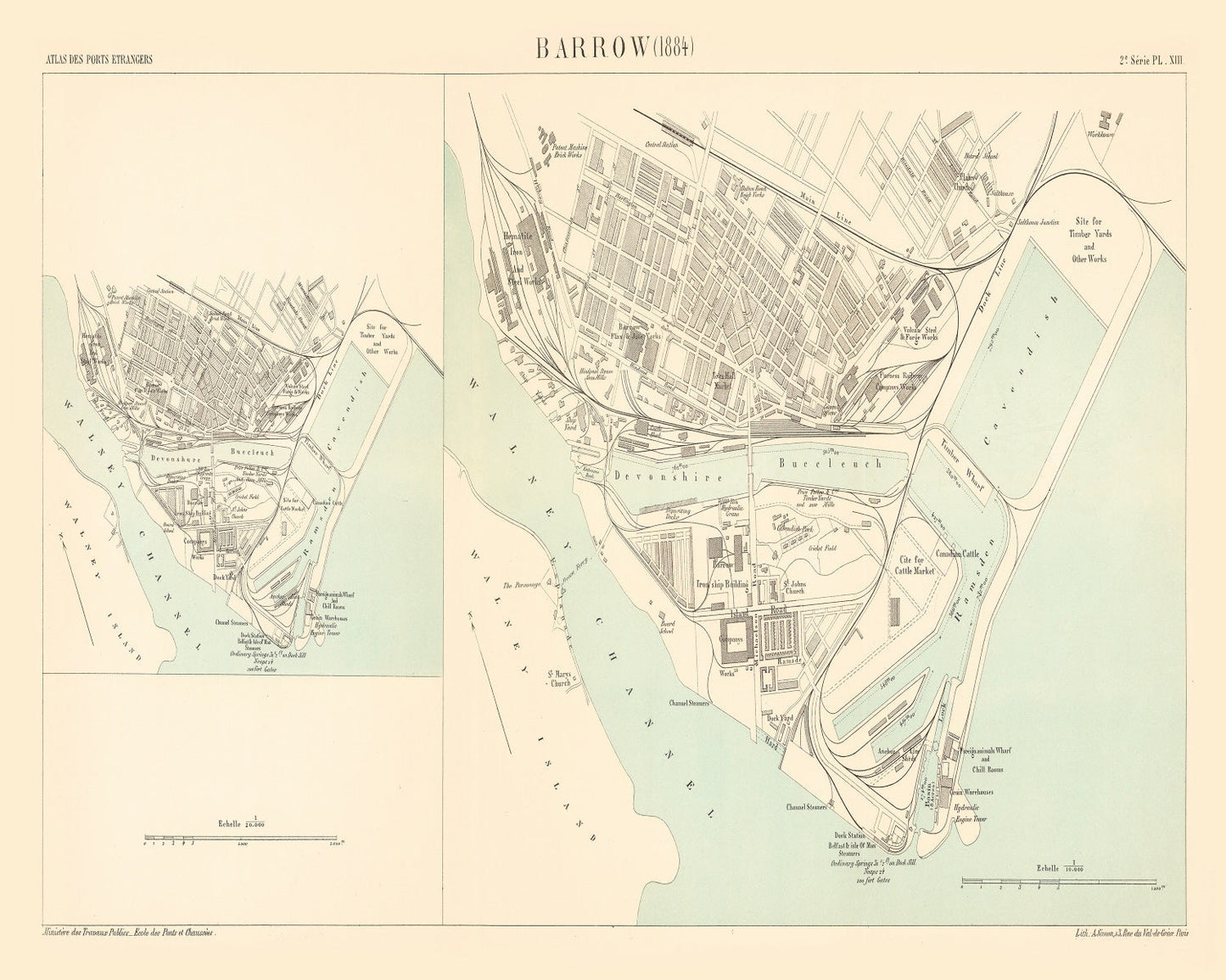 Vintage Map of Barrow, England 1884
