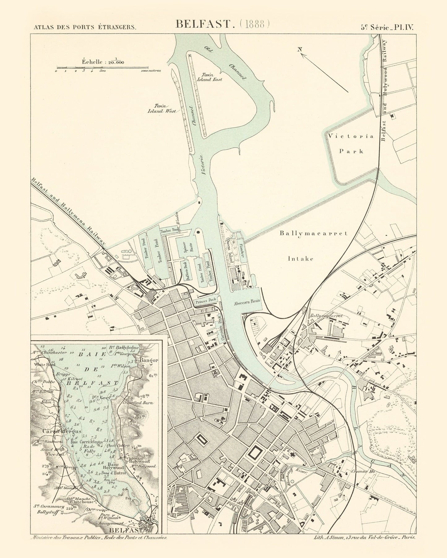 Vintage Map of Belfast, Ireland 1888