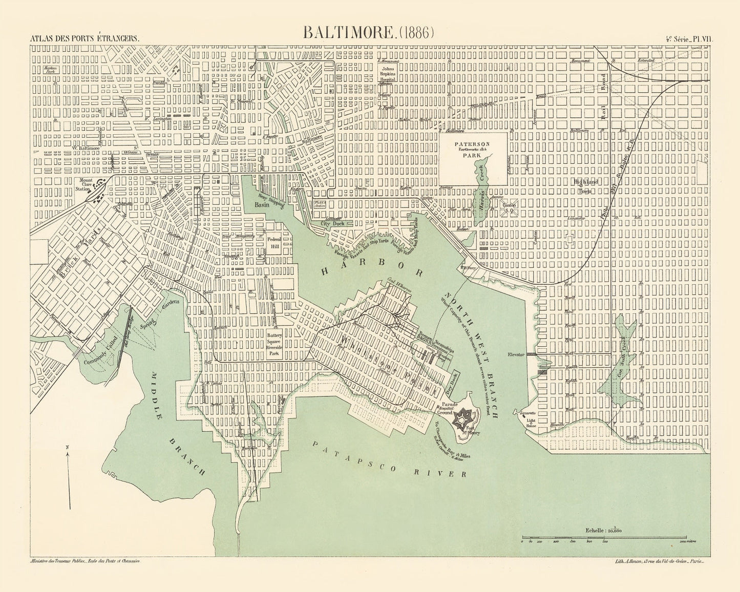 Vintage Map of Baltimore, Maryland 1886