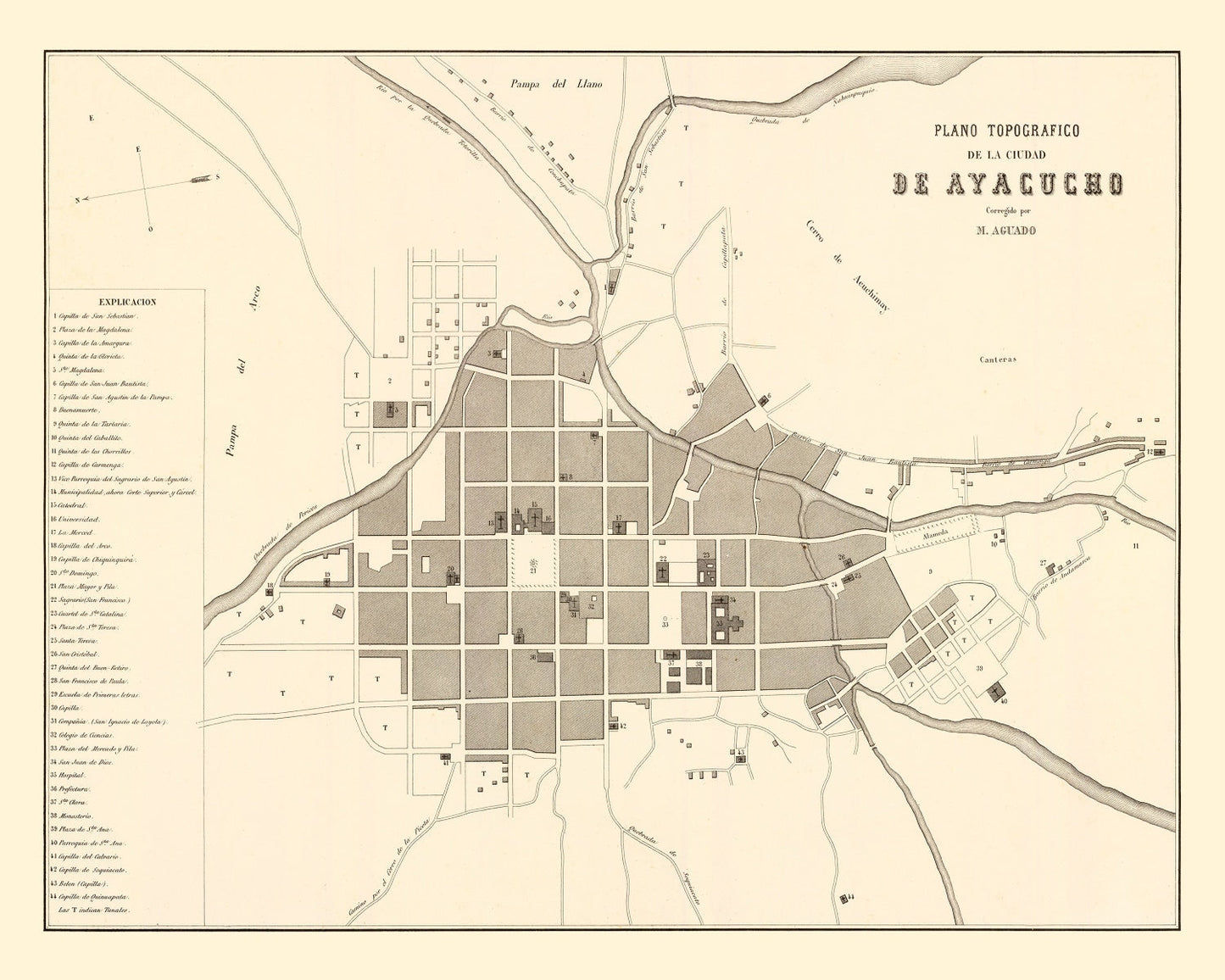 Vintage Map of Ayacucho, Peru 1865