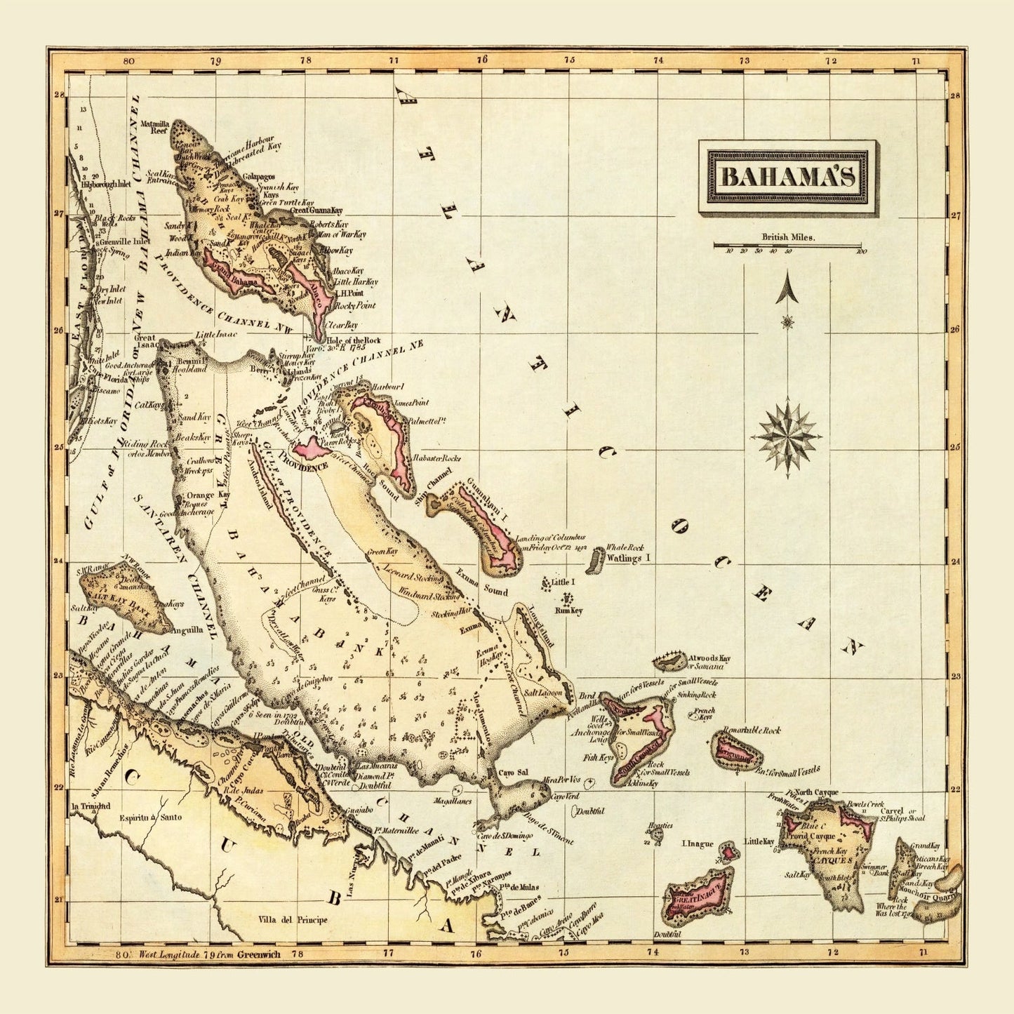 Vintage Map of Bahamas 1823