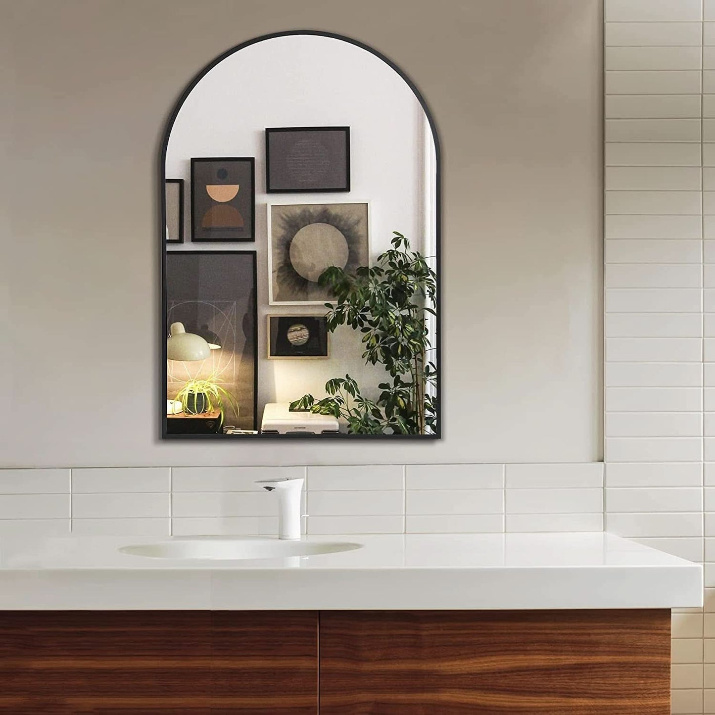 Arched Full Length Wall Mirror 24x36 Matte Black Frame