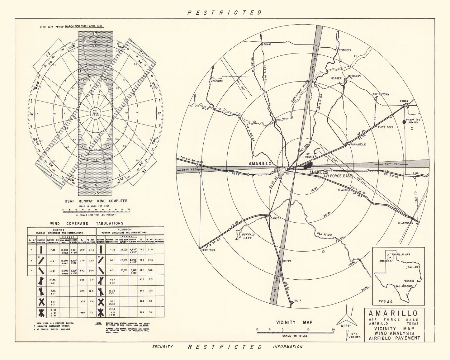 Vintage Map of the Amarillo Air Force Base Vicinity, 1952