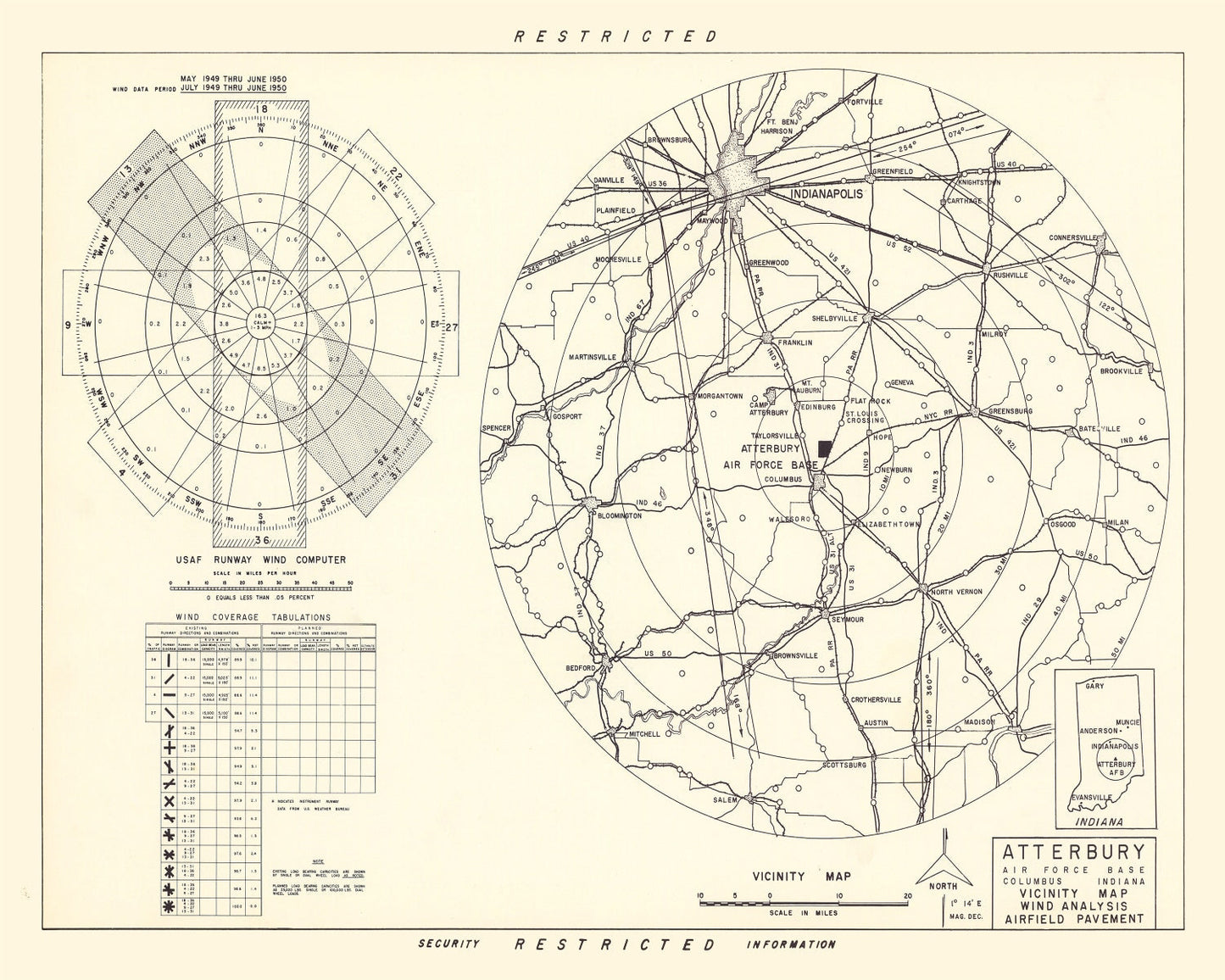 Vintage Map of the Atterbury Air Force Base Vicinity, 1953