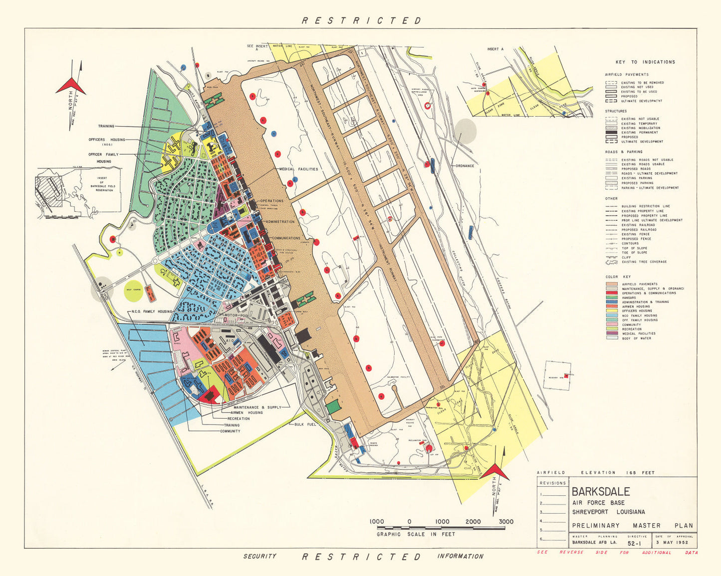 Vintage Map of Barksdale Air Force Base, 1952
