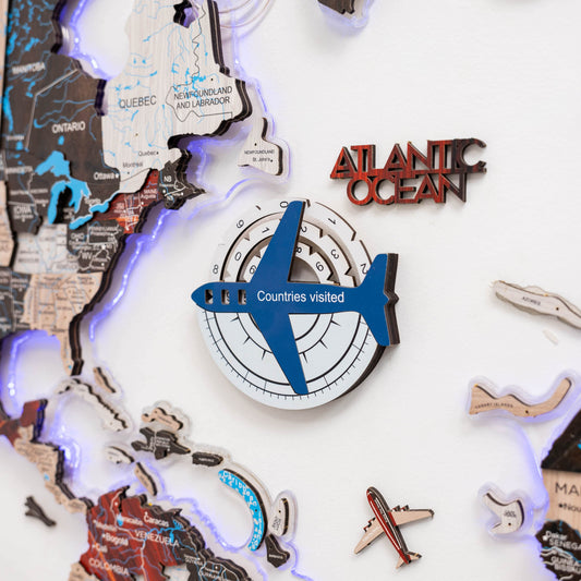 Travel Tracker 3D Colored Wooden World Map – Aqua