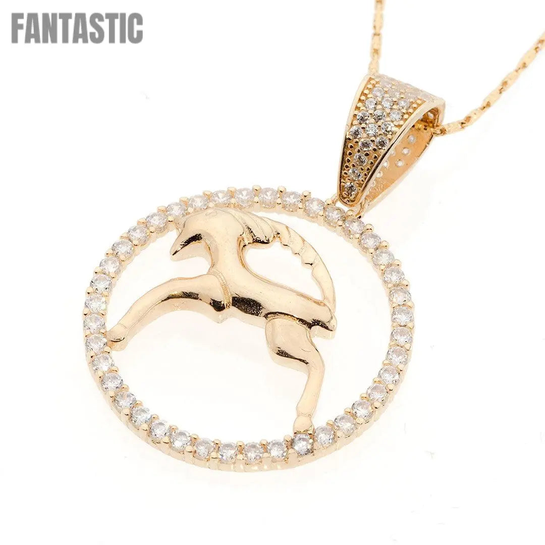 14K Gold CZ Capricorn Zodiac Pendant