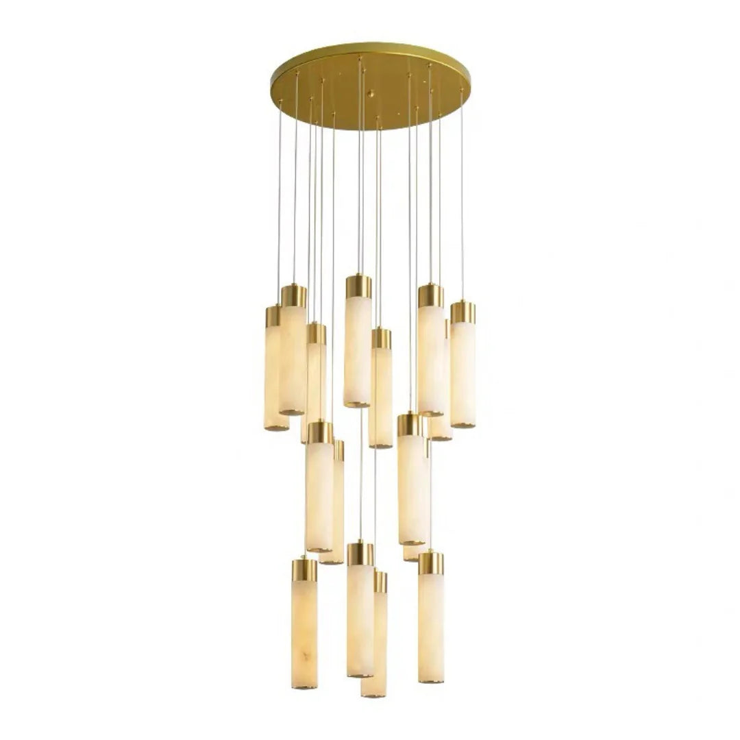 Cylindrical Celestial Alabaster Cascade Chandelier