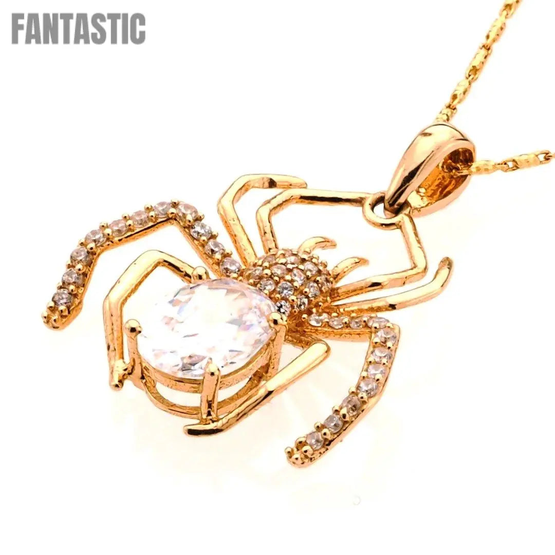 14K Gold CZ Spider Pendant