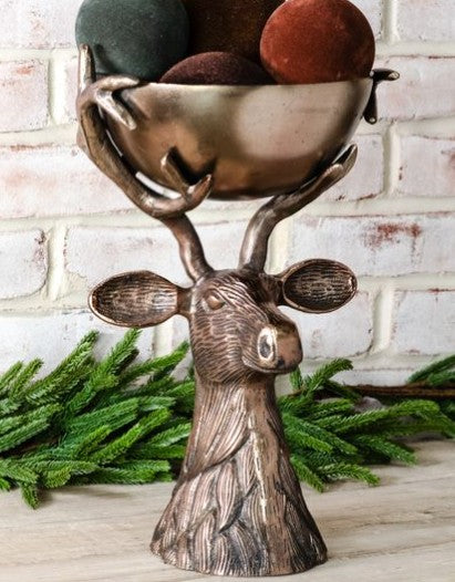 14.5" Antique Gold Deer Head with Bowl