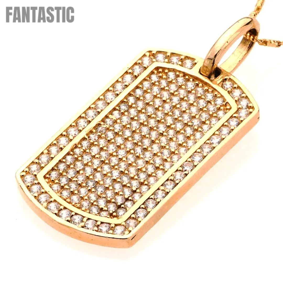 14K Gold CZ Big Dog Tag Pendant