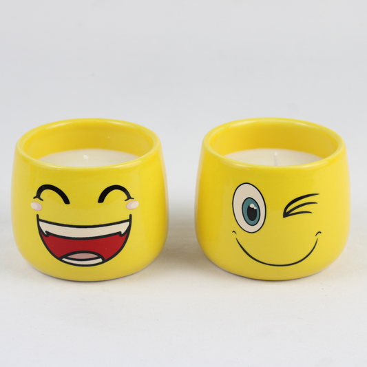 Emoji Ceramic Candle Holder Set – 2-Piece Scented Candle Cups