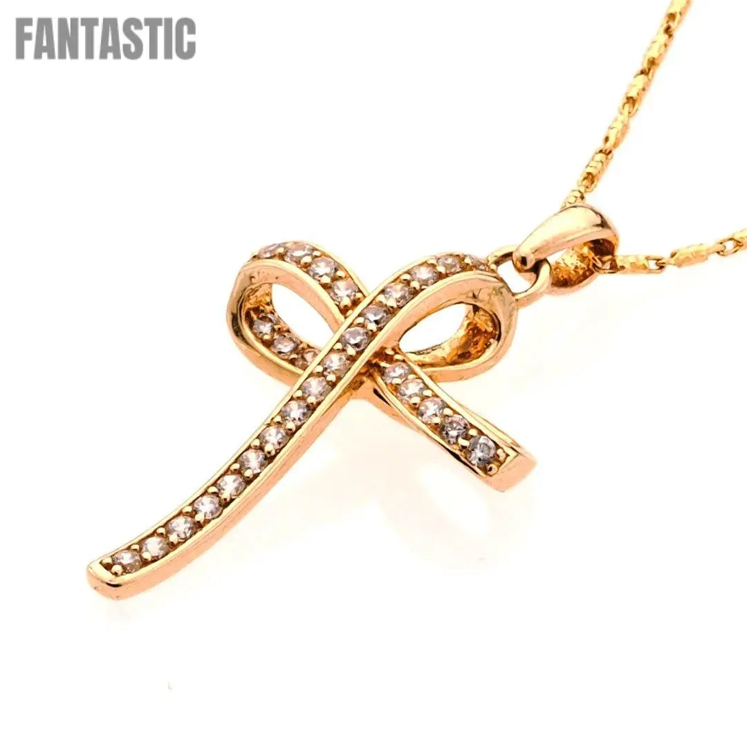 14K Gold CZ Cross Pendant