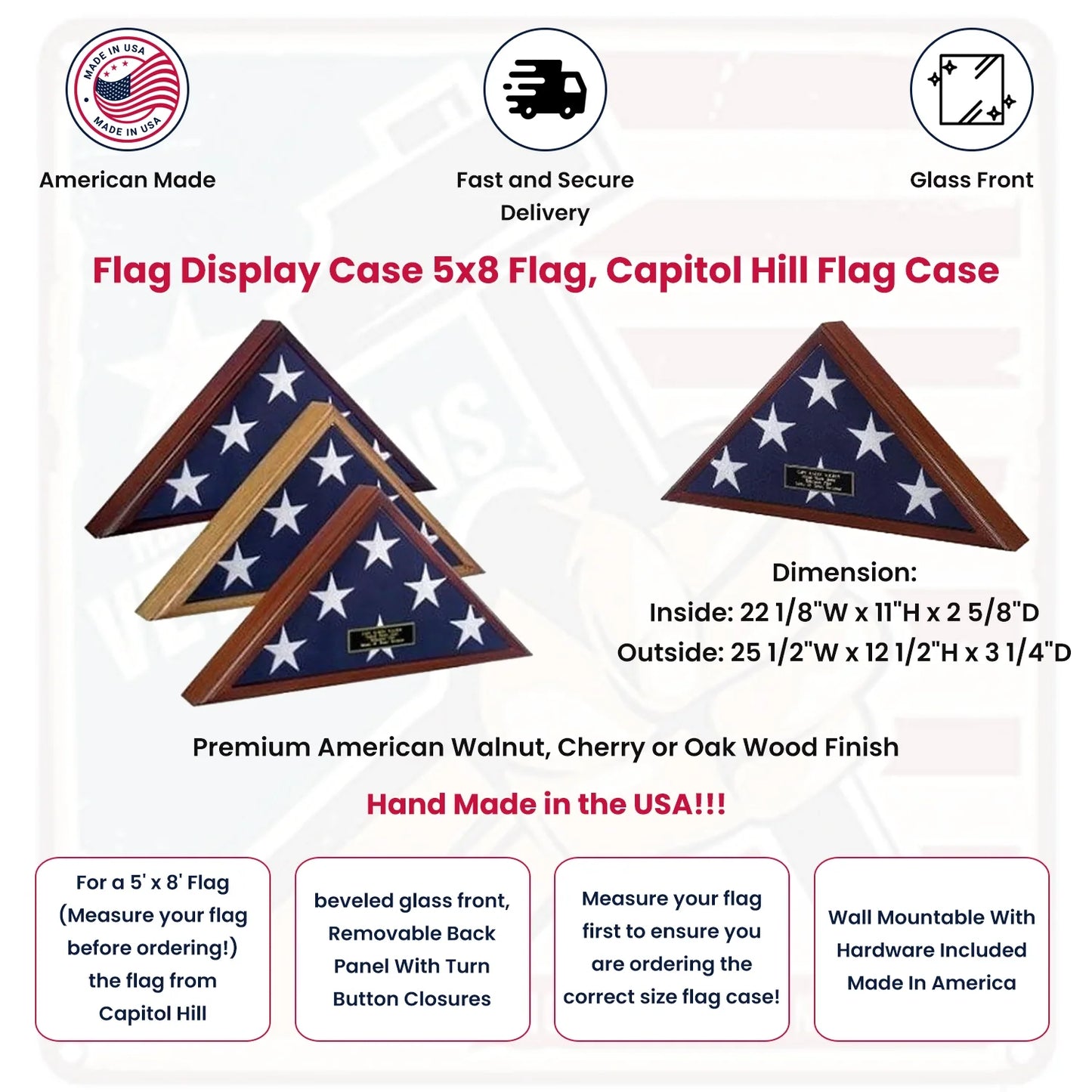 Flag Display Case 5x8 flag, Capitol Hill Flag Case Oak finish