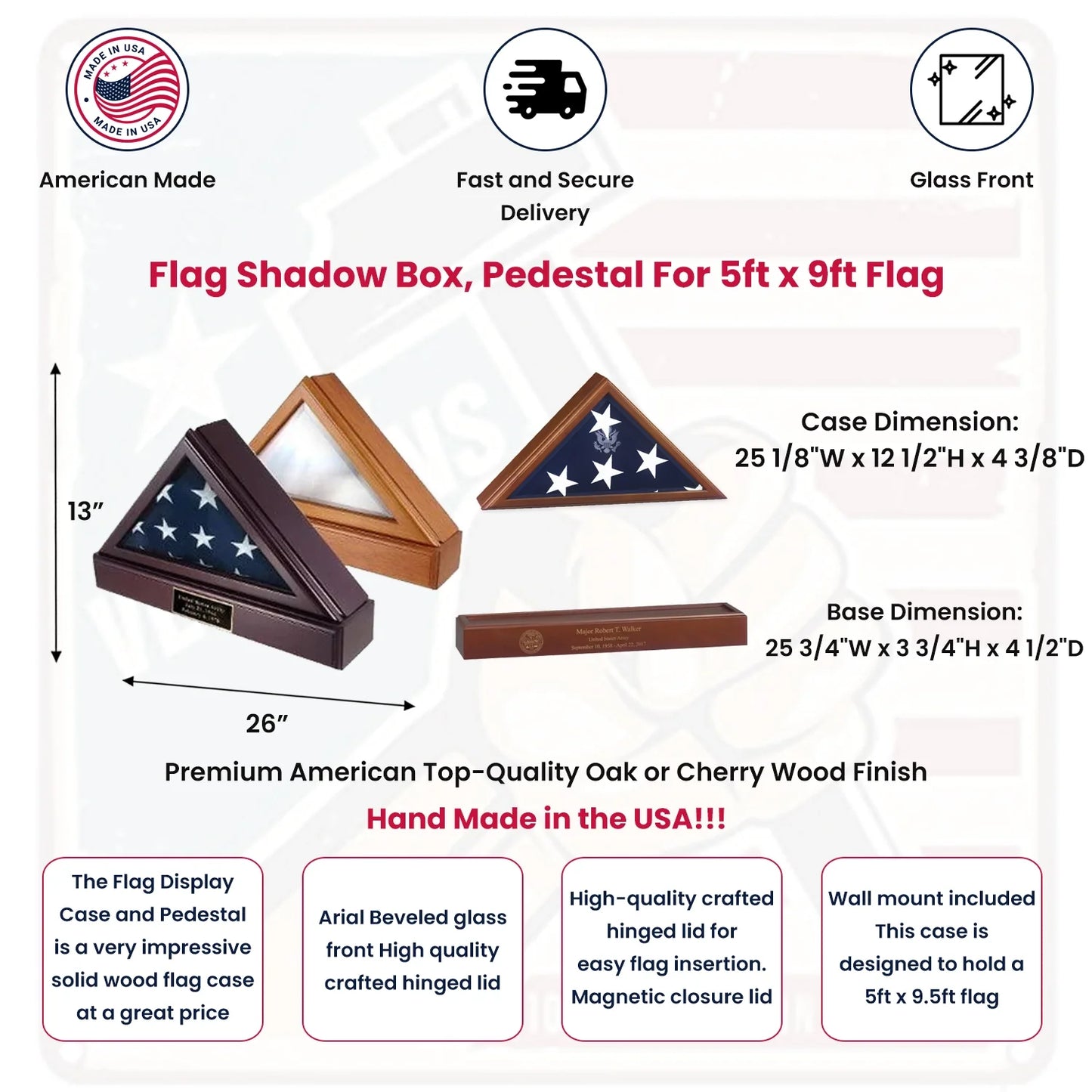 Flag Shadow Box + Pedestal + Plate For 5ft X 9ft Flag